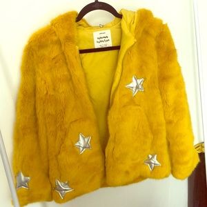 Zara Yellow Faux Fur Jacket